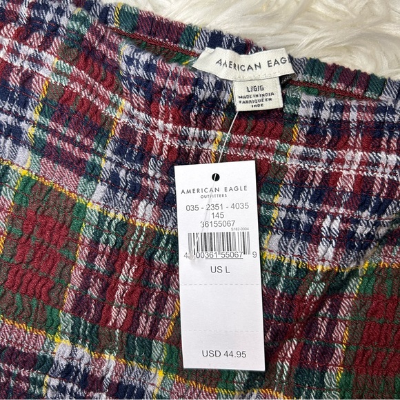 AMERICAN EAGLE Red Smocked Puff Sleeve Cropped Top - Picture 8 of 10